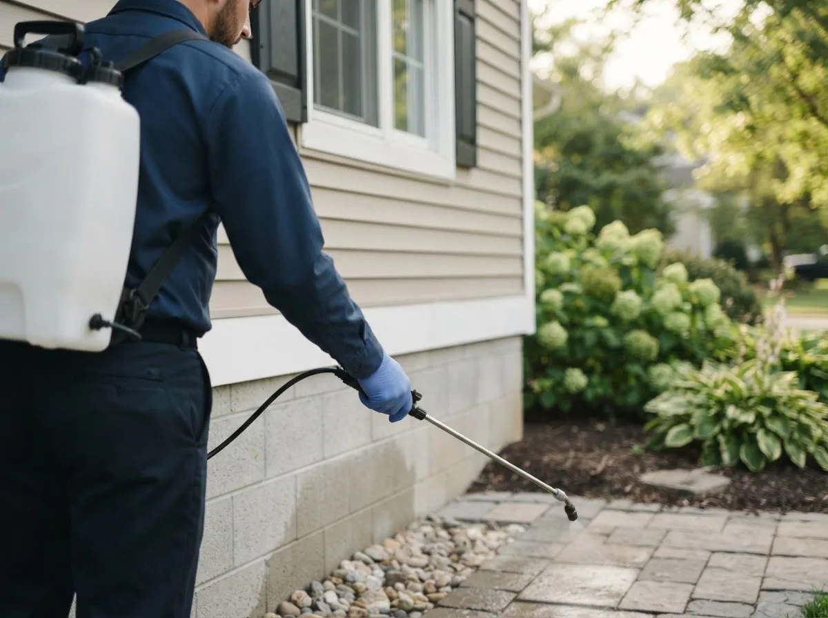 Pest control technician inspecting a home in New Washington, OH